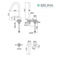 MONOMANDO LAVABO CON MANDO SEPARADAO LEAF BRUMA